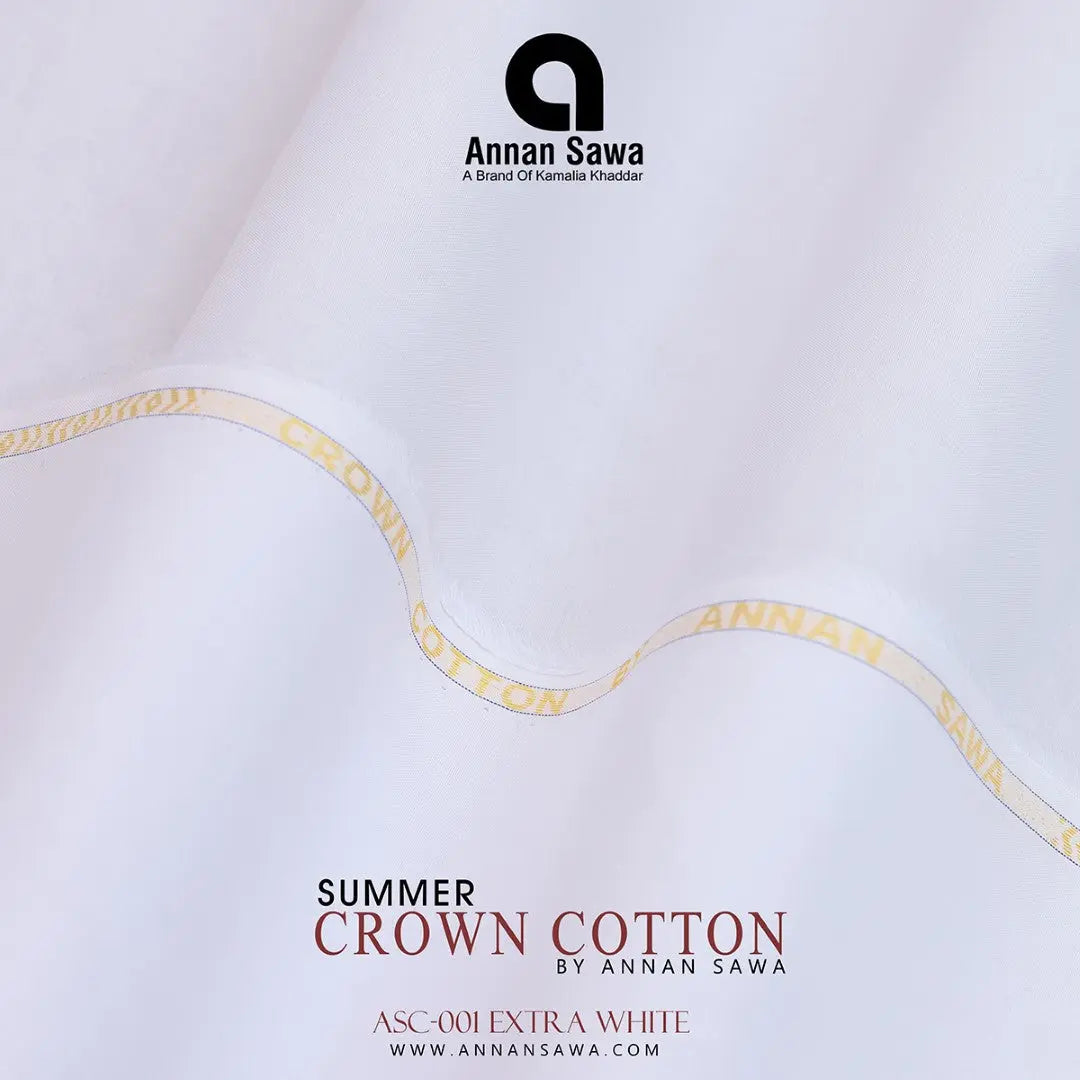 AnnanSawa Extra White Color Crown Cotton fabric for men – soft, breathable, durable premium men’s cotton fabric for casual and formal wear