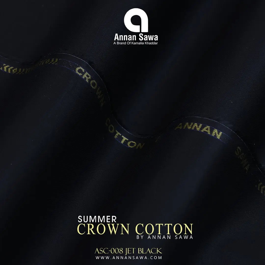 AnnanSawa Jet Black color Crown Cotton fabric for men – soft, breathable, durable premium men’s cotton fabric for casual and formal wear