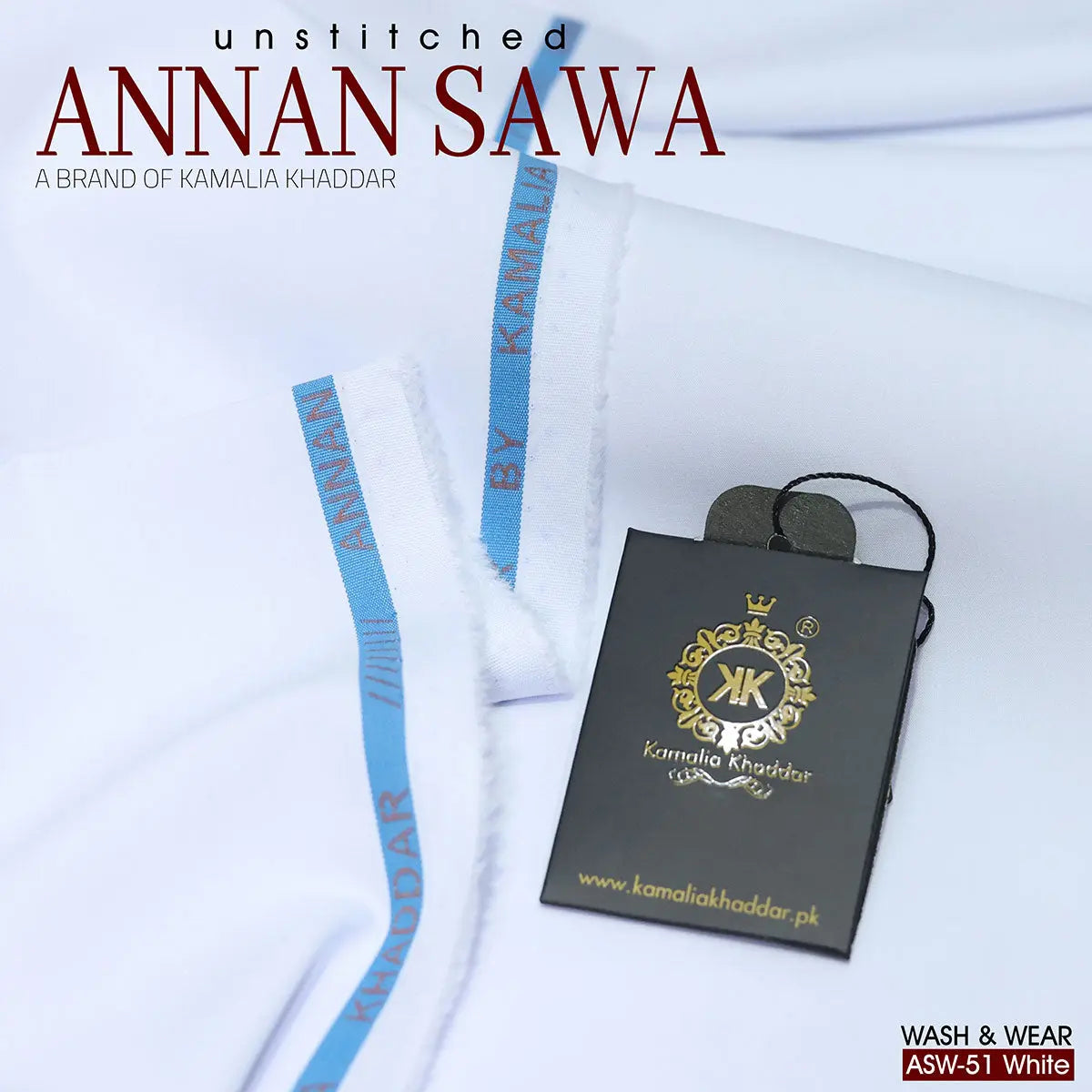 AnnanSawa White Blended Wash & Wear fabric – soft, durable fabric for men’s unstitched suits