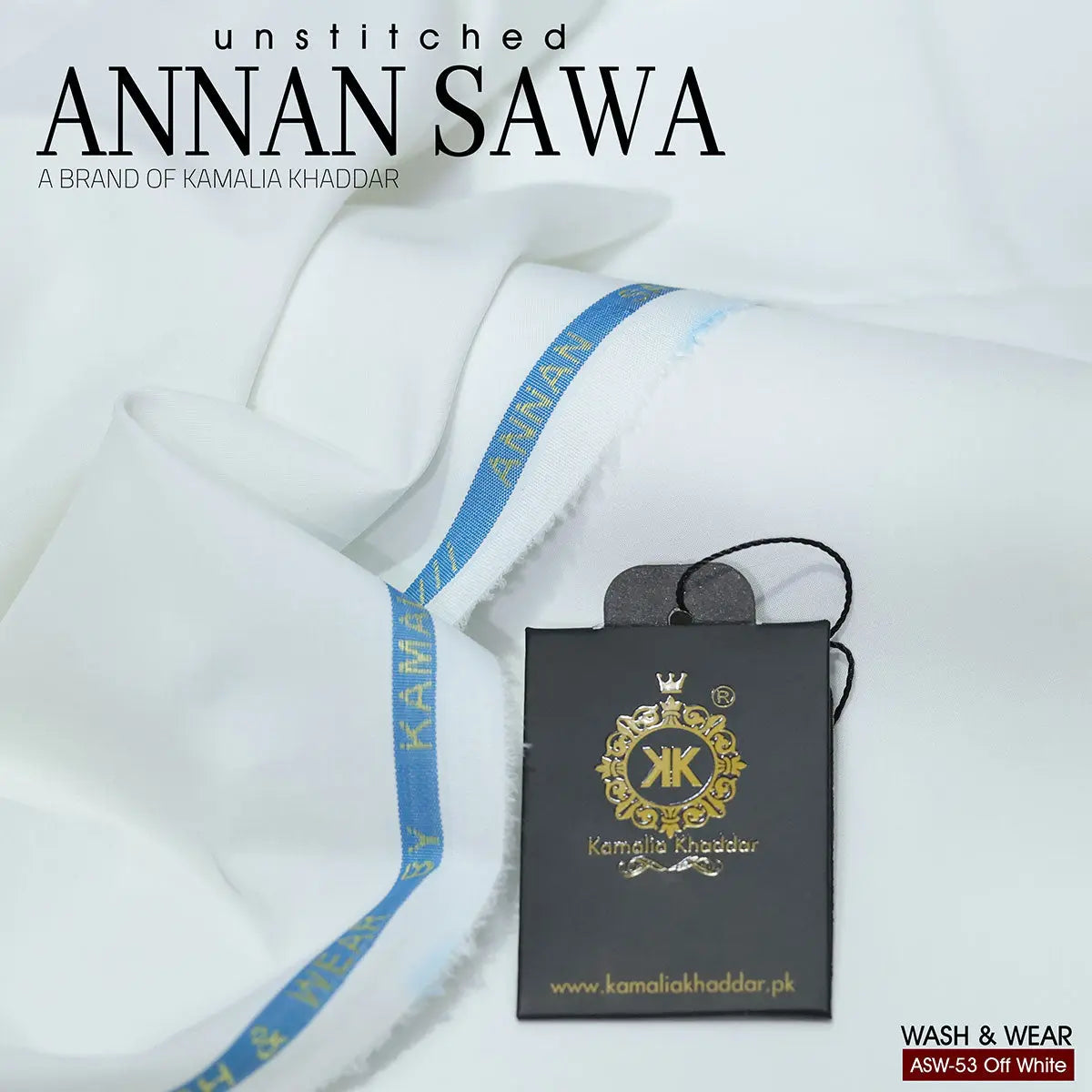 AnnanSawa Off White Color Blended Wash & Wear fabric – soft, durable fabric for men’s unstitched suits