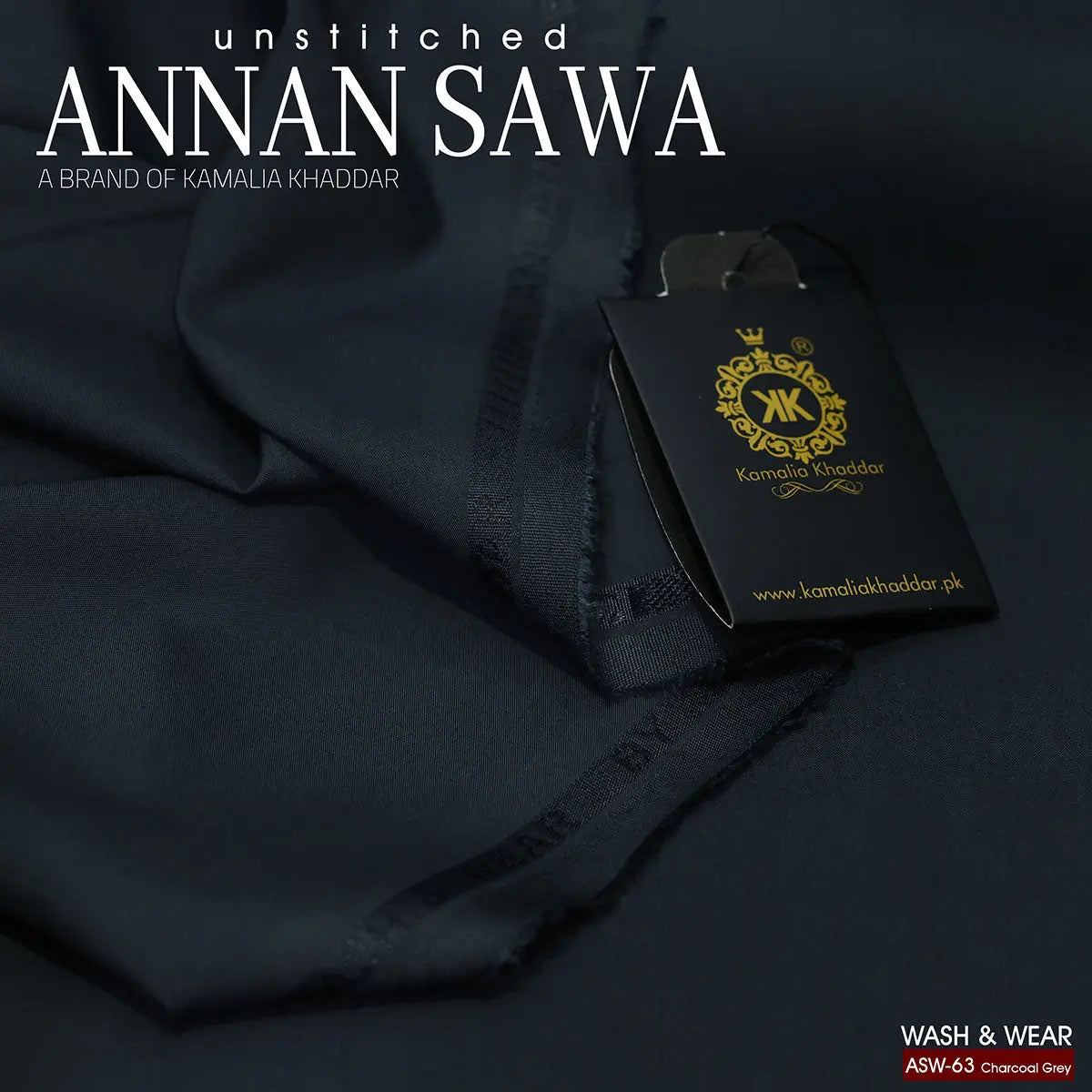 AnnanSawa Charcoal Color Blended Wash & Wear fabric Color – soft, durable fabric for men’s unstitched suits