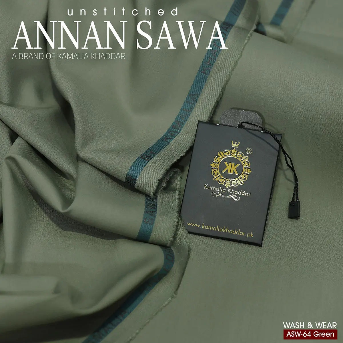 AnnanSawa Green Color Blended Wash & Wear fabric – soft, durable fabric for men’s unstitched suits