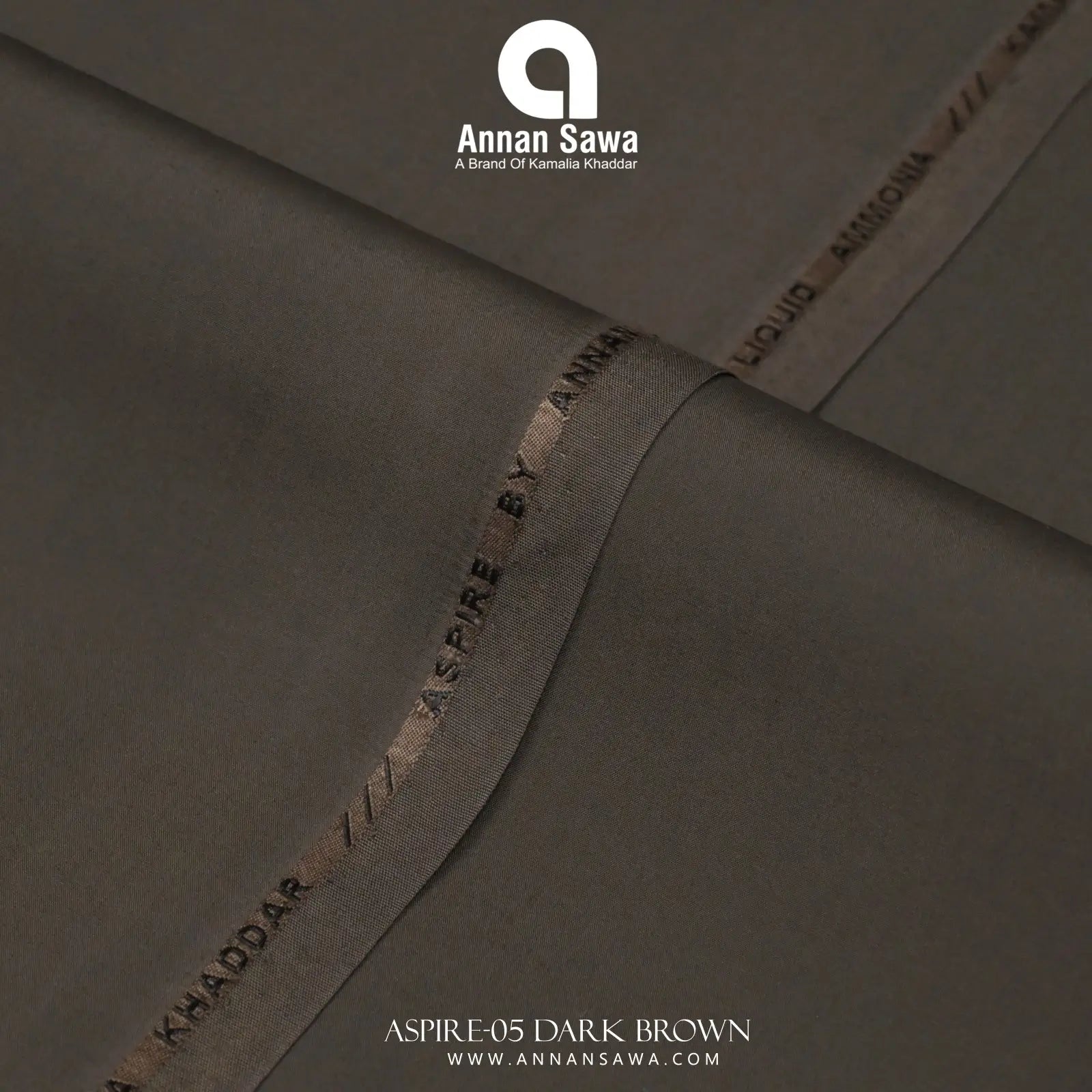Unstitched Close-up of Dark Brown ASPIRE Wash & Wear fabric – smooth luxury liquid ammonia finish by AnnanSawa