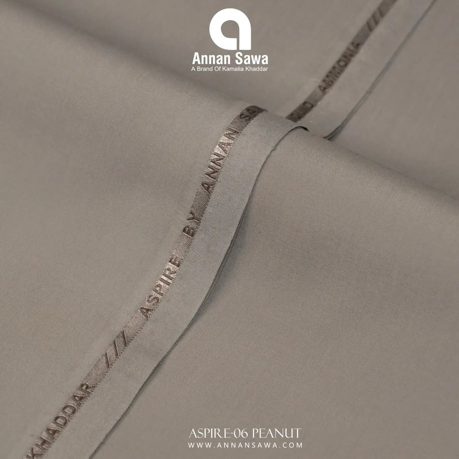 Unstitched Close-up of Peanut ASPIRE Wash & Wear fabric – smooth luxury liquid ammonia finish by AnnanSawa
