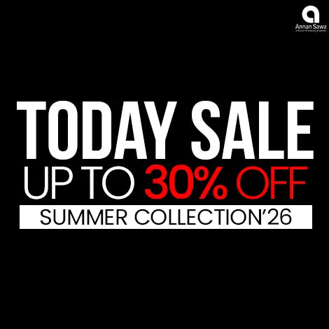 Black banner with white and red text announcing a today sale with up to 30% off on a summer collection.